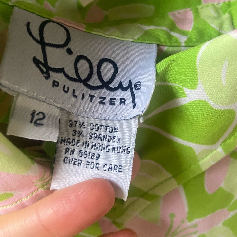 Lilly Pulitzer Top Women's SZ 12 Floral Lime green /pink - Picture 3 of 8